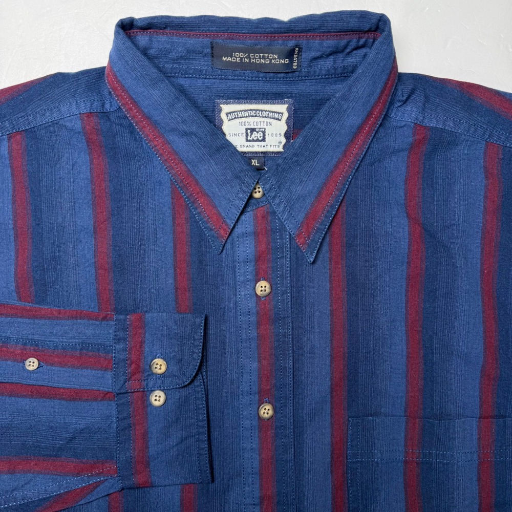 Lee Button Down Shirt Men XL Blue Red Striped Long Sleeve Cotton Vintage NWOT